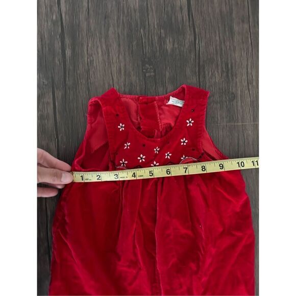 Tiny Tots Soft Velvet Embroidered Floral Sleeveless Romper Overalls Red Size 6-9 - Picture 10 of 11